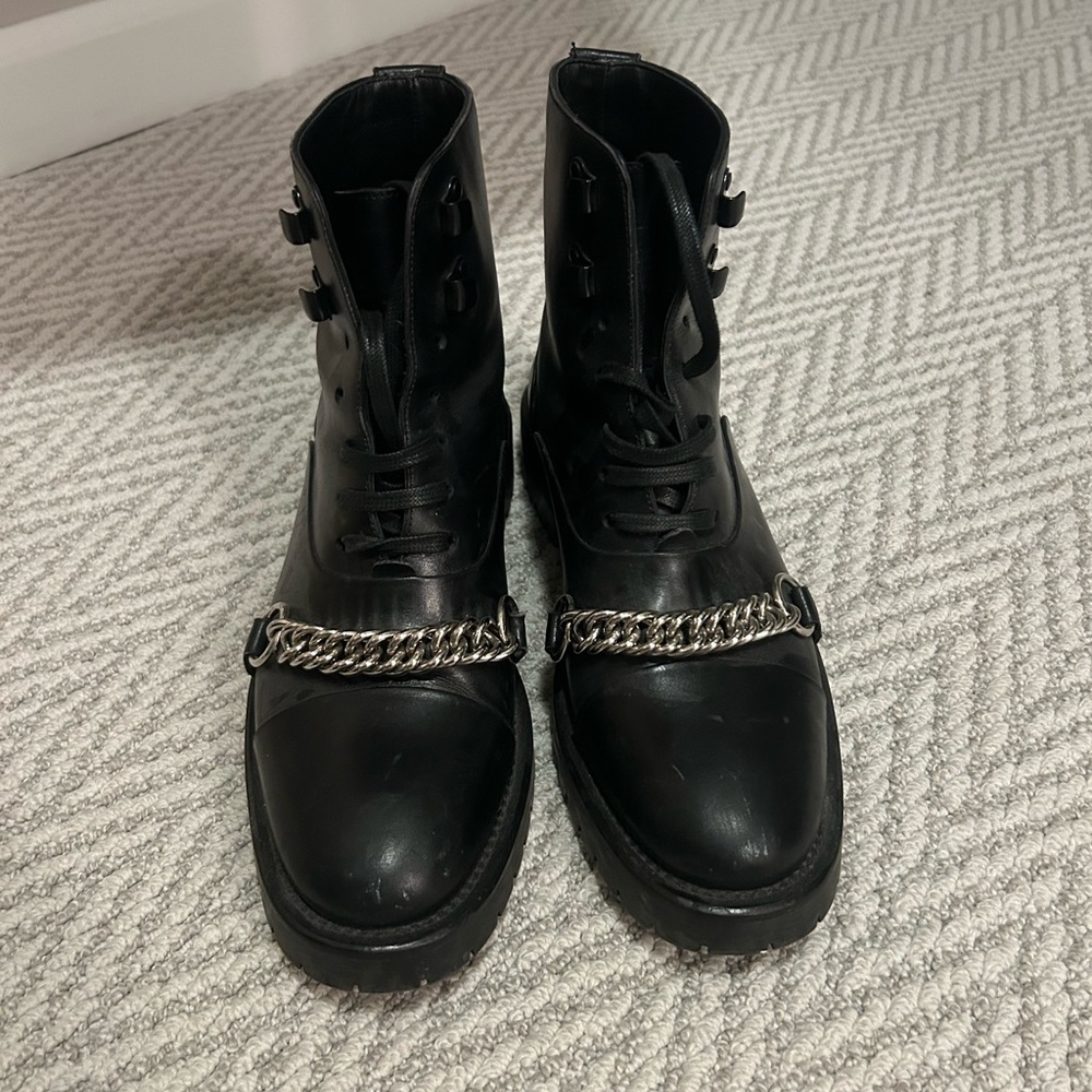 Burberry Leather Chain-Link Accents Combat Boots - Picture 2 of 10